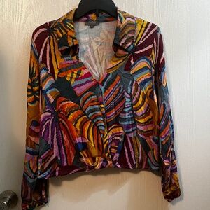 Haute Hippie Style Long Sleeve Vibrant Retro Print Surplice Women's Size Large